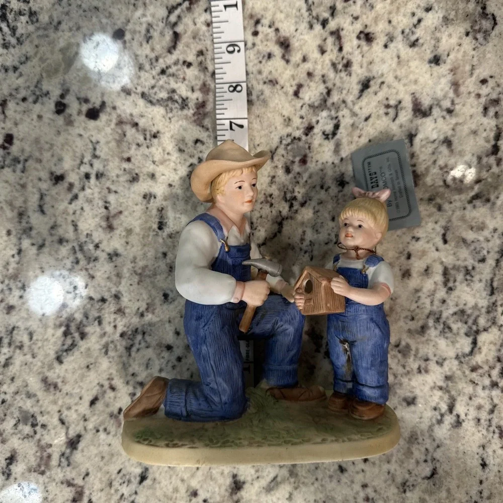 Denim Days Homco 1985 #1515 Debbie and Her Dad Birdhouse Figurine W/tag